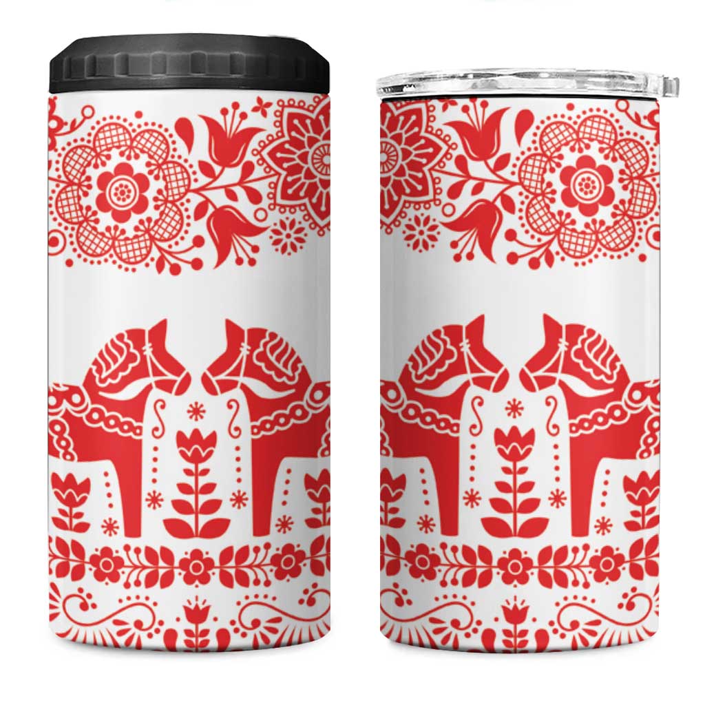Sweden Daleclarian Horse 4 in 1 Can Cooler Tumbler Floral Folk Pattern White Version