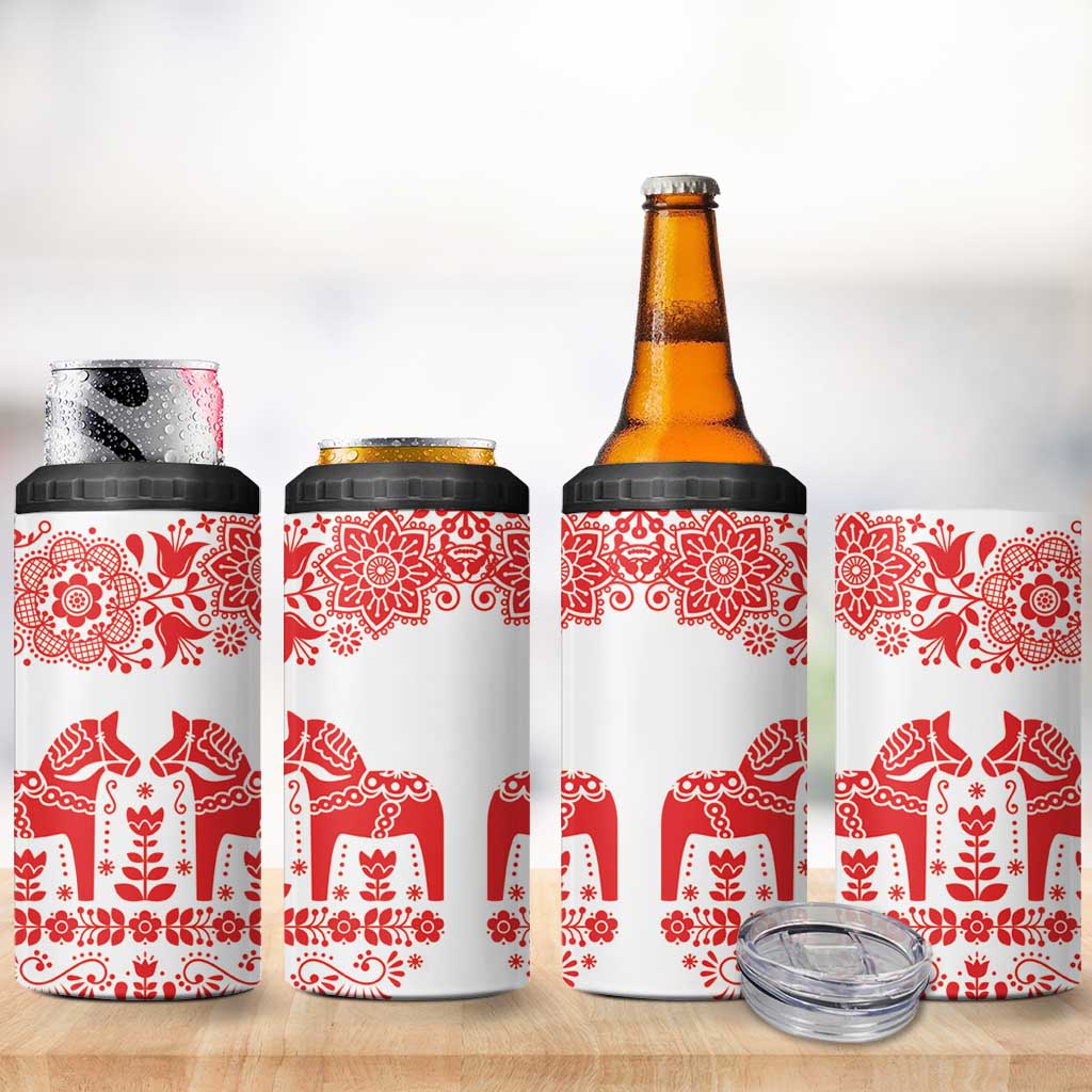 Sweden Daleclarian Horse 4 in 1 Can Cooler Tumbler Floral Folk Pattern White Version