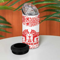 Sweden Daleclarian Horse 4 in 1 Can Cooler Tumbler Floral Folk Pattern White Version