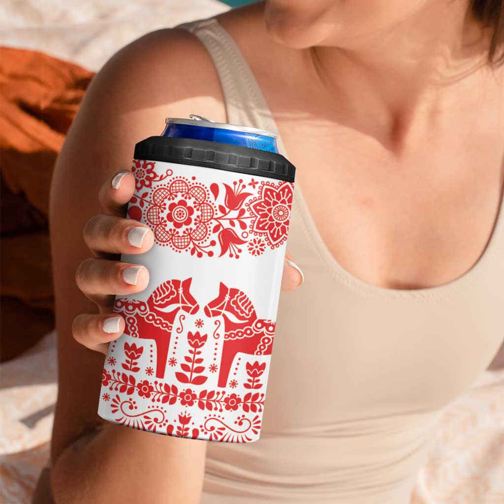 Sweden Daleclarian Horse 4 in 1 Can Cooler Tumbler Floral Folk Pattern White Version