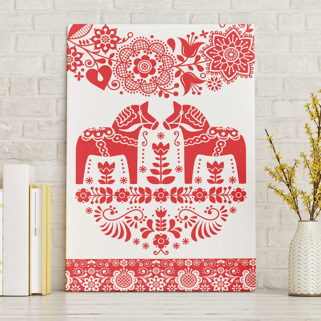 Sweden Daleclarian Horse Canvas Wall Art Floral Folk Pattern White Version
