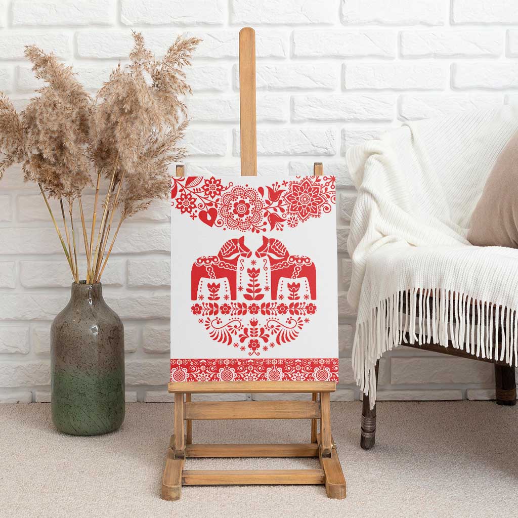 Sweden Daleclarian Horse Canvas Wall Art Floral Folk Pattern White Version