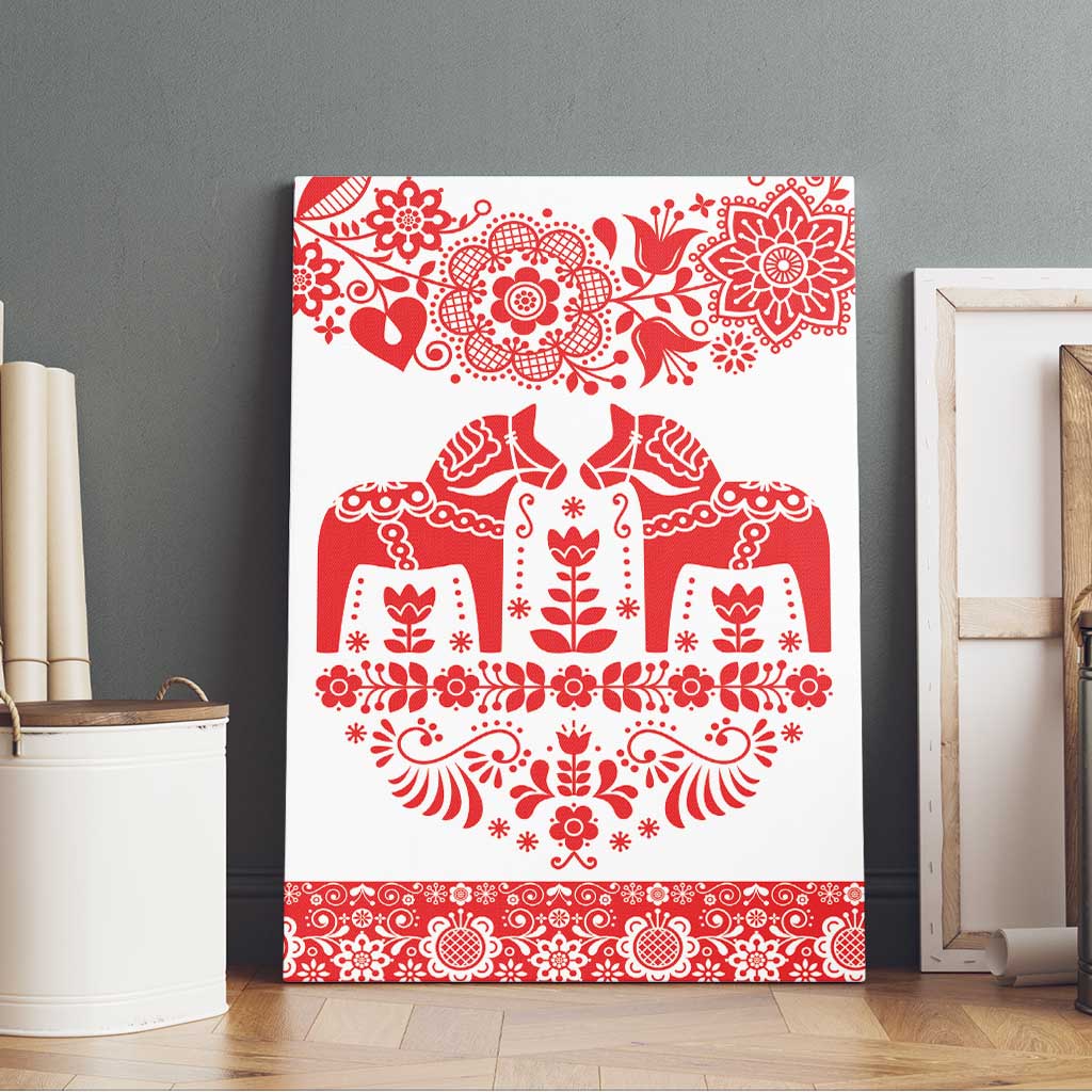 Sweden Daleclarian Horse Canvas Wall Art Floral Folk Pattern White Version