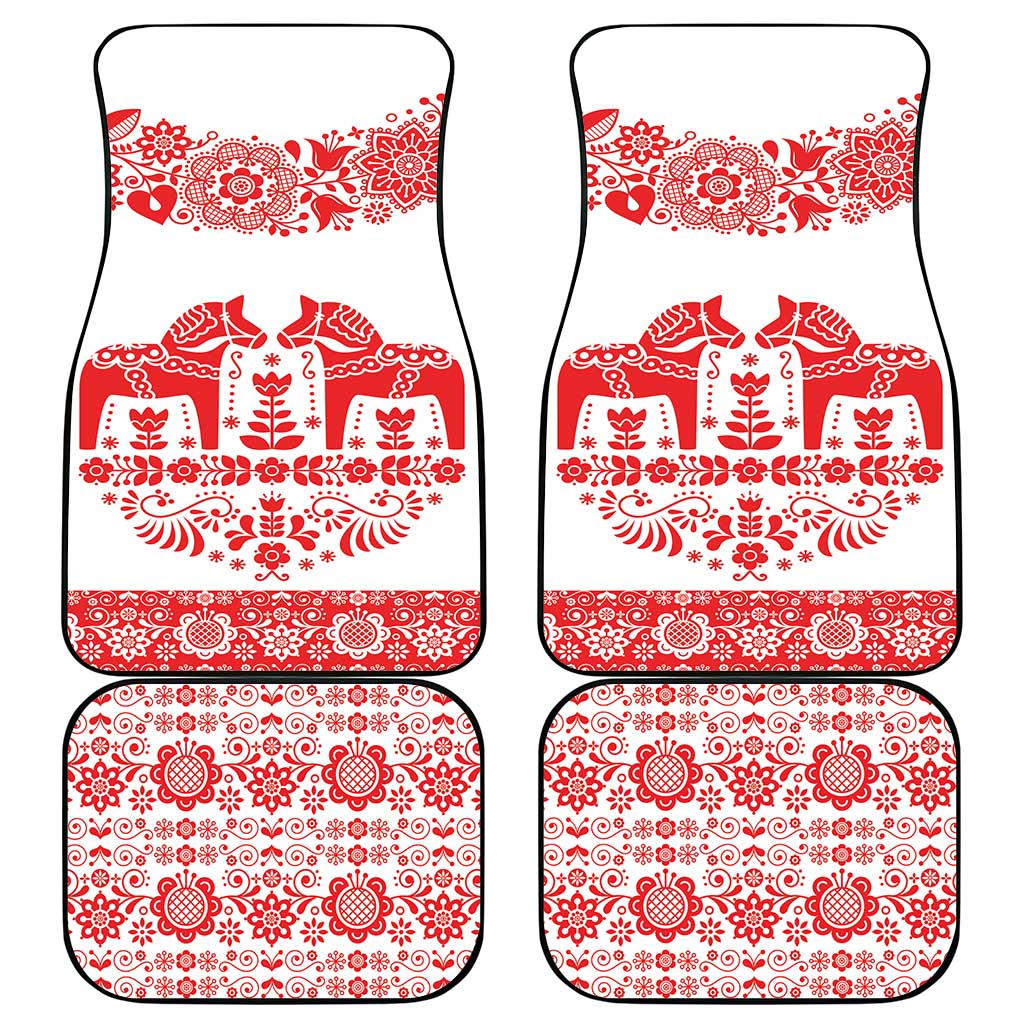 Sweden Daleclarian Horse Car Mats Floral Folk Pattern White Version