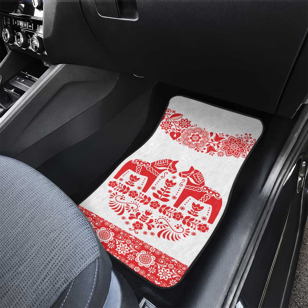 Sweden Daleclarian Horse Car Mats Floral Folk Pattern White Version