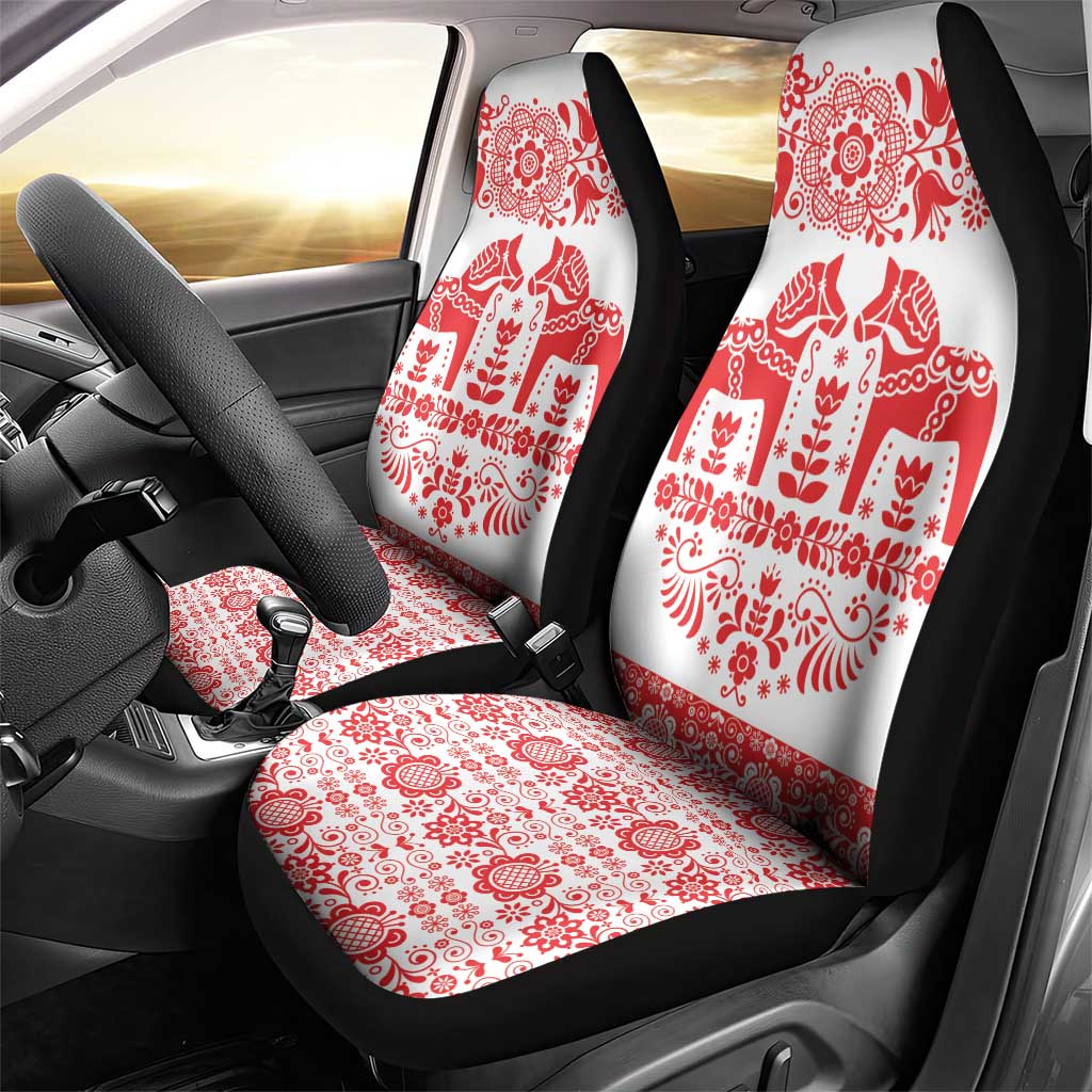 Sweden Daleclarian Horse Car Seat Cover Floral Folk Pattern White Version