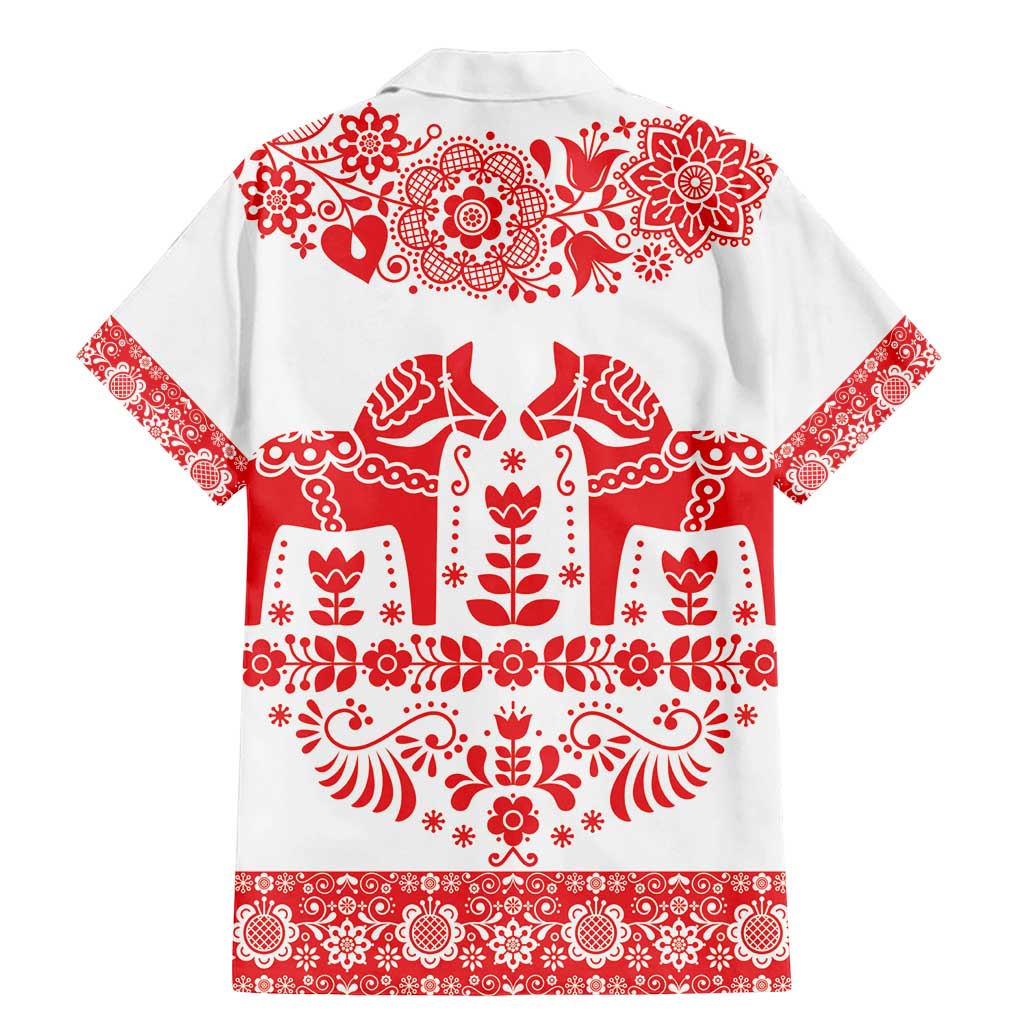 Sweden Daleclarian Horse Family Matching Mermaid Dress and Hawaiian Shirt Floral Folk Pattern White Version