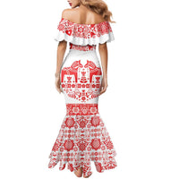 Sweden Daleclarian Horse Family Matching Mermaid Dress and Hawaiian Shirt Floral Folk Pattern White Version