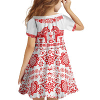 Sweden Daleclarian Horse Family Matching Off The Shoulder Long Sleeve Dress and Hawaiian Shirt Floral Folk Pattern White Version