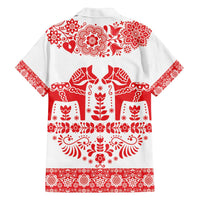 Sweden Daleclarian Horse Family Matching Off The Shoulder Long Sleeve Dress and Hawaiian Shirt Floral Folk Pattern White Version