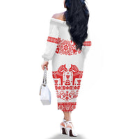 Sweden Daleclarian Horse Family Matching Off The Shoulder Long Sleeve Dress and Hawaiian Shirt Floral Folk Pattern White Version