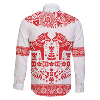 Sweden Daleclarian Horse Family Matching Off Shoulder Short Dress and Hawaiian Shirt Floral Folk Pattern White Version