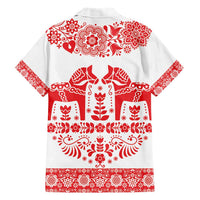 Sweden Daleclarian Horse Family Matching Short Sleeve Bodycon Dress and Hawaiian Shirt Floral Folk Pattern White Version