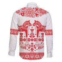 Sweden Daleclarian Horse Family Matching Short Sleeve Bodycon Dress and Hawaiian Shirt Floral Folk Pattern White Version