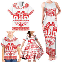 Sweden Daleclarian Horse Family Matching Tank Maxi Dress and Hawaiian Shirt Floral Folk Pattern White Version