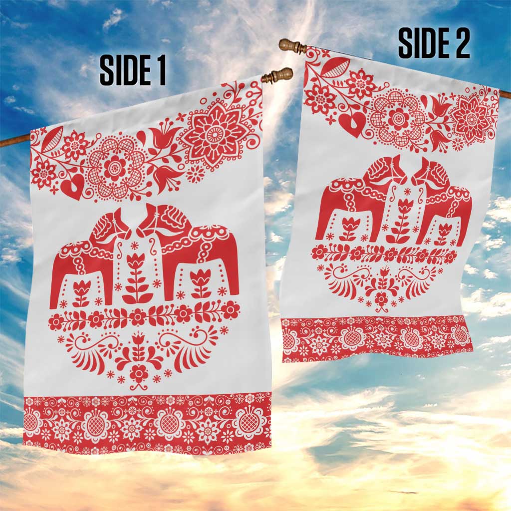 Sweden Daleclarian Horse Garden Flag Floral Folk Pattern White Version