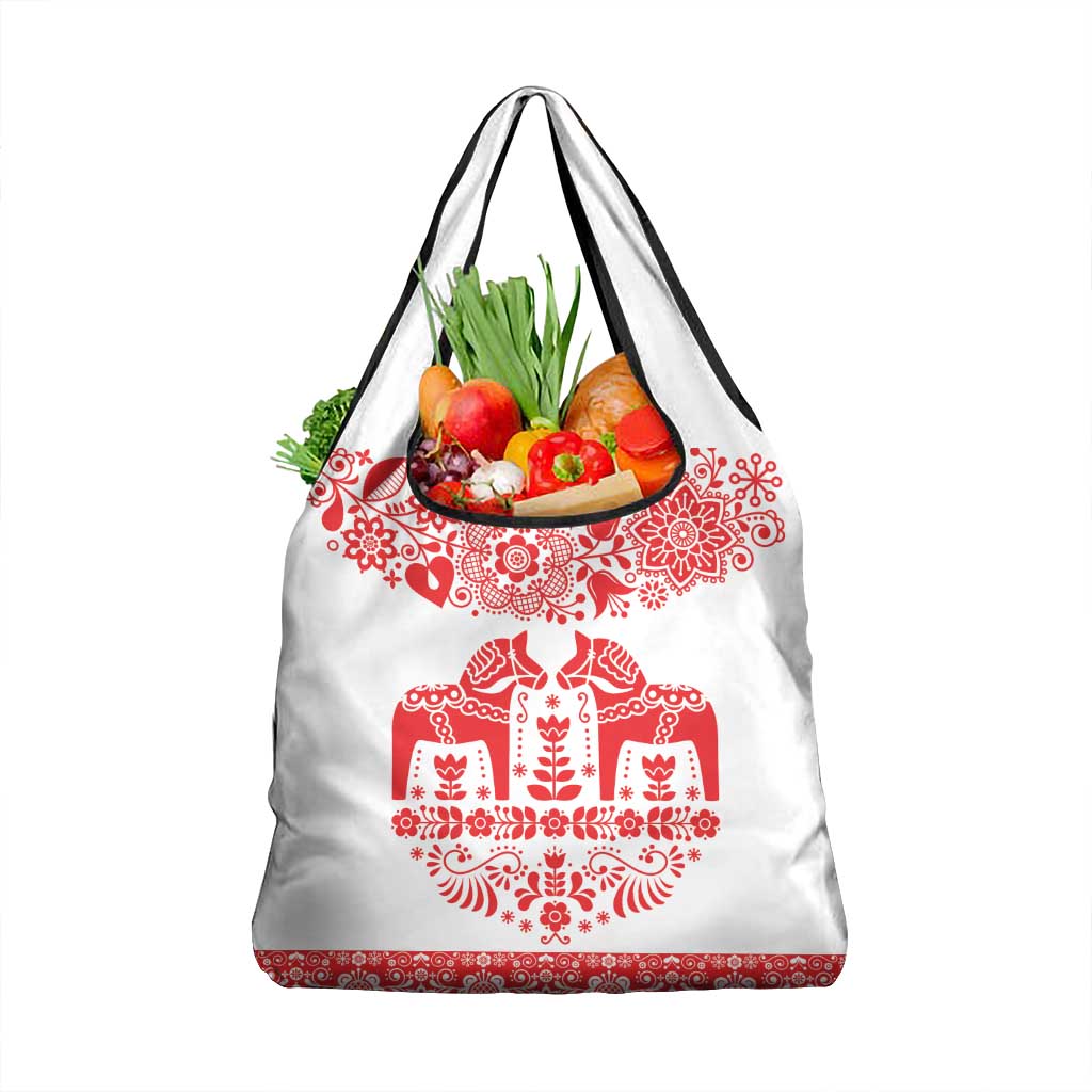 Sweden Daleclarian Horse Grocery Bag Floral Folk Pattern White Version