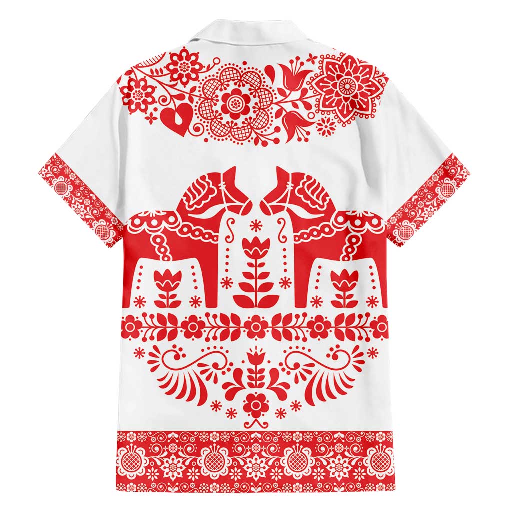 Sweden Daleclarian Horse Hawaiian Shirt Floral Folk Pattern White Version