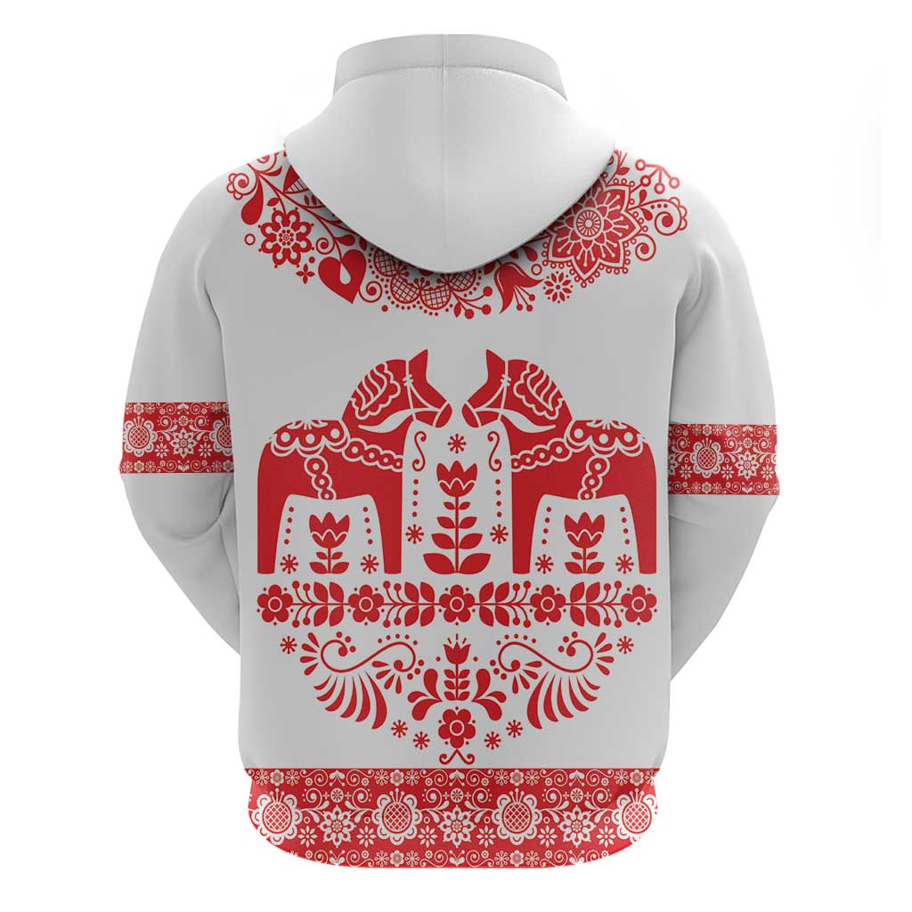 Sweden Daleclarian Horse Hoodie Floral Folk Pattern White Version