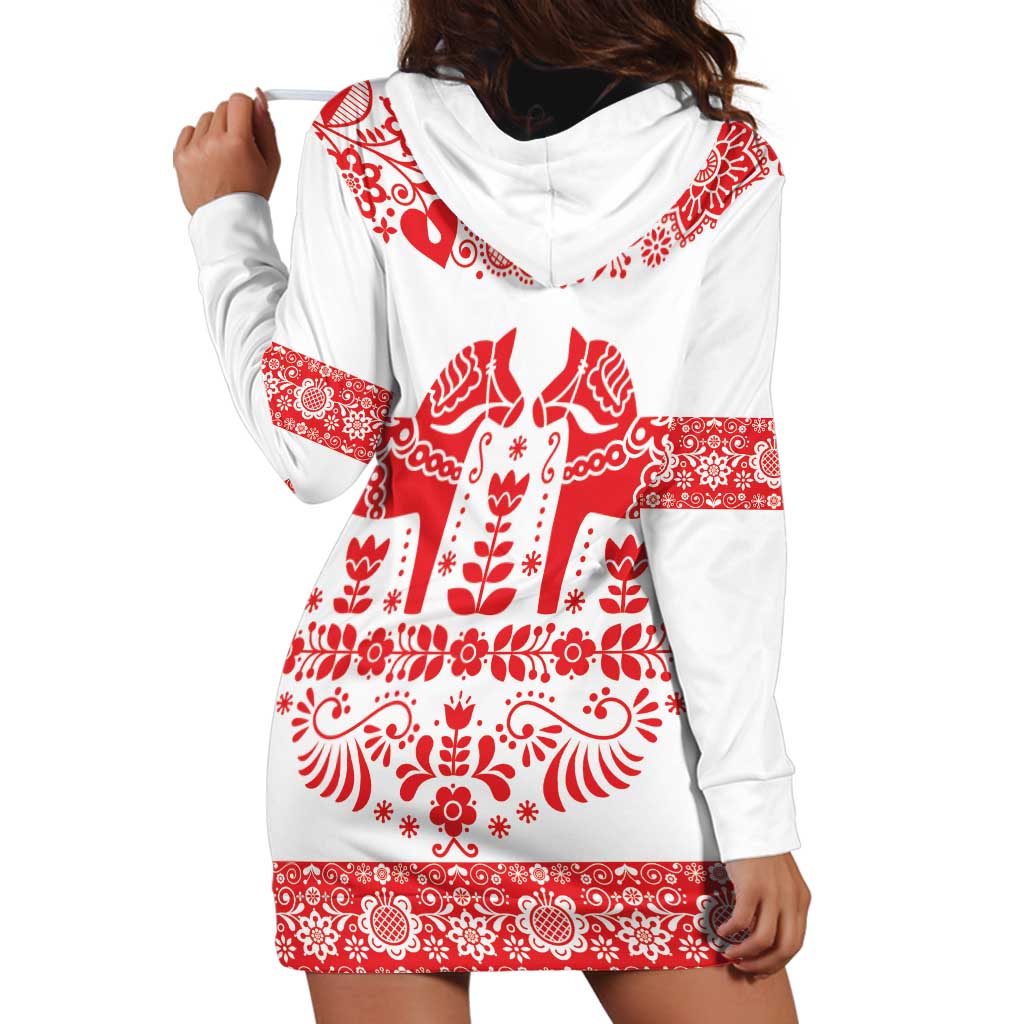 Sweden Daleclarian Horse Hoodie Dress Floral Folk Pattern White Version