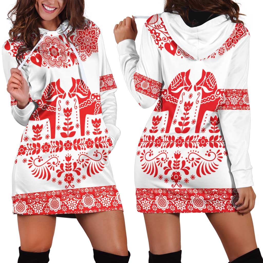 Sweden Daleclarian Horse Hoodie Dress Floral Folk Pattern White Version