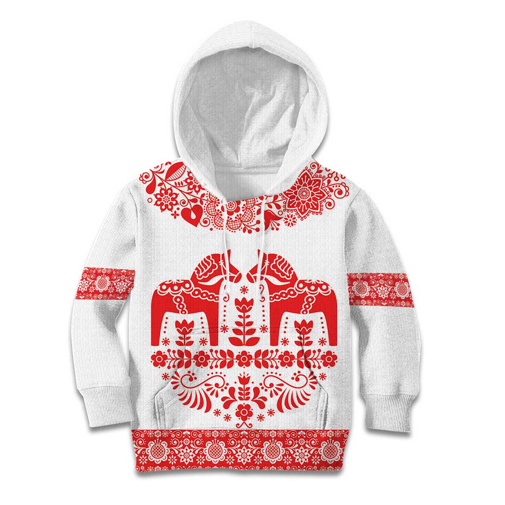 Sweden Daleclarian Horse Kid Hoodie Floral Folk Pattern White Version