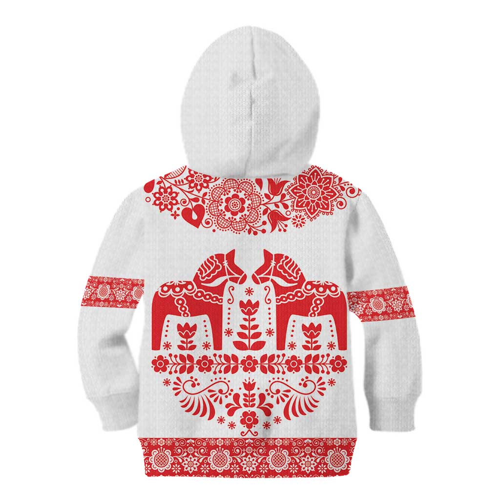 Sweden Daleclarian Horse Kid Hoodie Floral Folk Pattern White Version