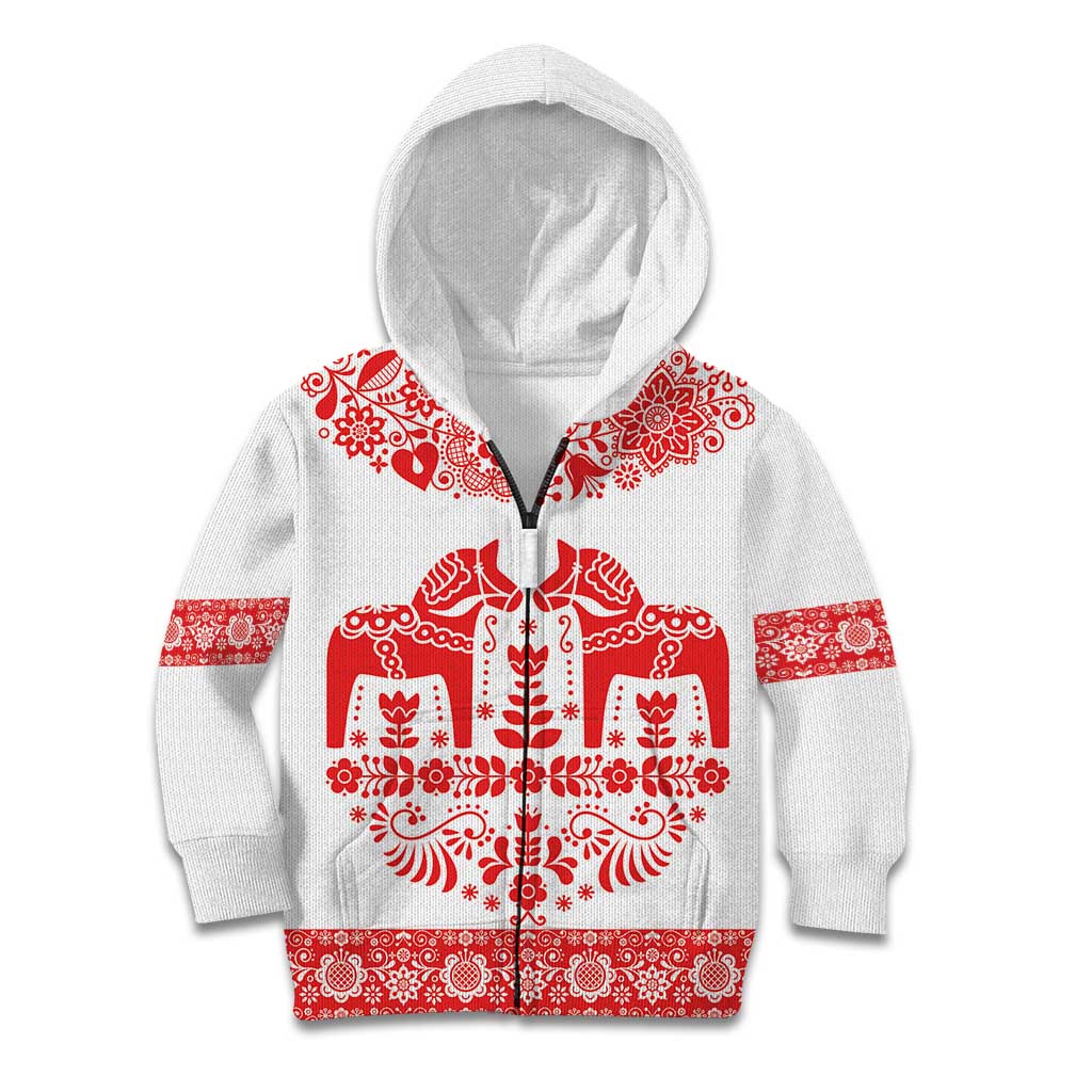 Sweden Daleclarian Horse Kid Hoodie Floral Folk Pattern White Version
