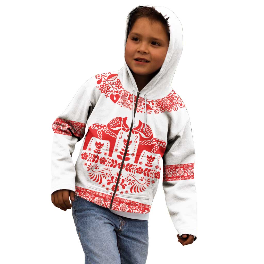 Sweden Daleclarian Horse Kid Hoodie Floral Folk Pattern White Version