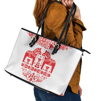 Sweden Daleclarian Horse Leather Tote Bag Floral Folk Pattern White Version