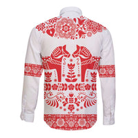 Sweden Daleclarian Horse Long Sleeve Button Shirt Floral Folk Pattern White Version