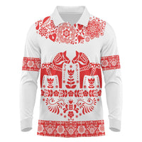 Sweden Daleclarian Horse Long Sleeve Polo Shirt Floral Folk Pattern White Version