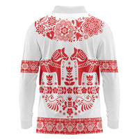 Sweden Daleclarian Horse Long Sleeve Polo Shirt Floral Folk Pattern White Version