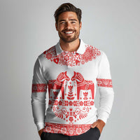 Sweden Daleclarian Horse Long Sleeve Polo Shirt Floral Folk Pattern White Version