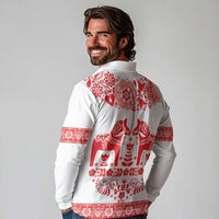 Sweden Daleclarian Horse Long Sleeve Polo Shirt Floral Folk Pattern White Version