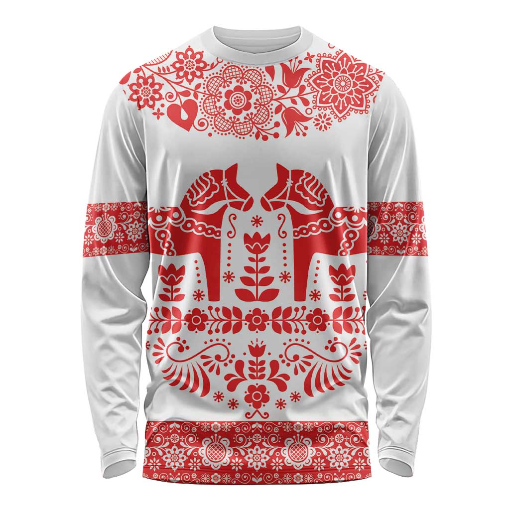 Sweden Daleclarian Horse Long Sleeve Shirt Floral Folk Pattern White Version