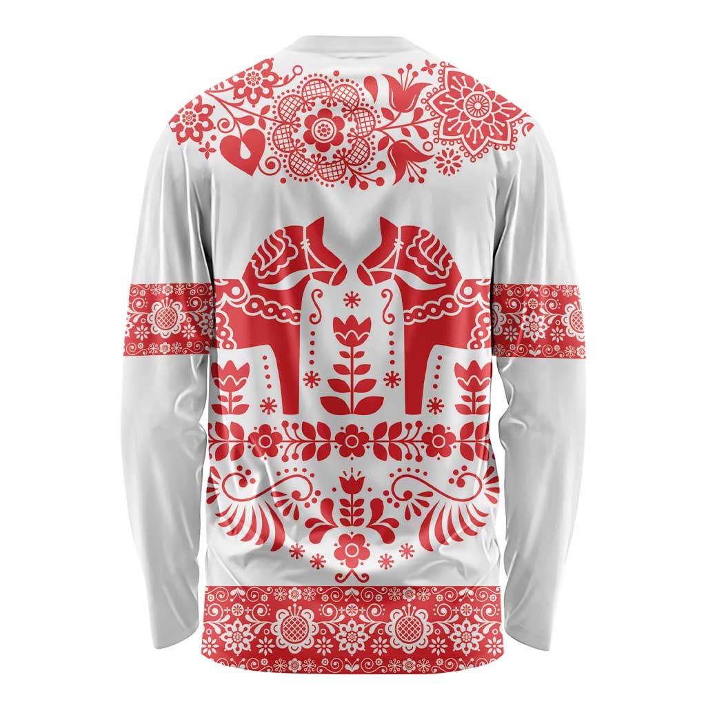 Sweden Daleclarian Horse Long Sleeve Shirt Floral Folk Pattern White Version