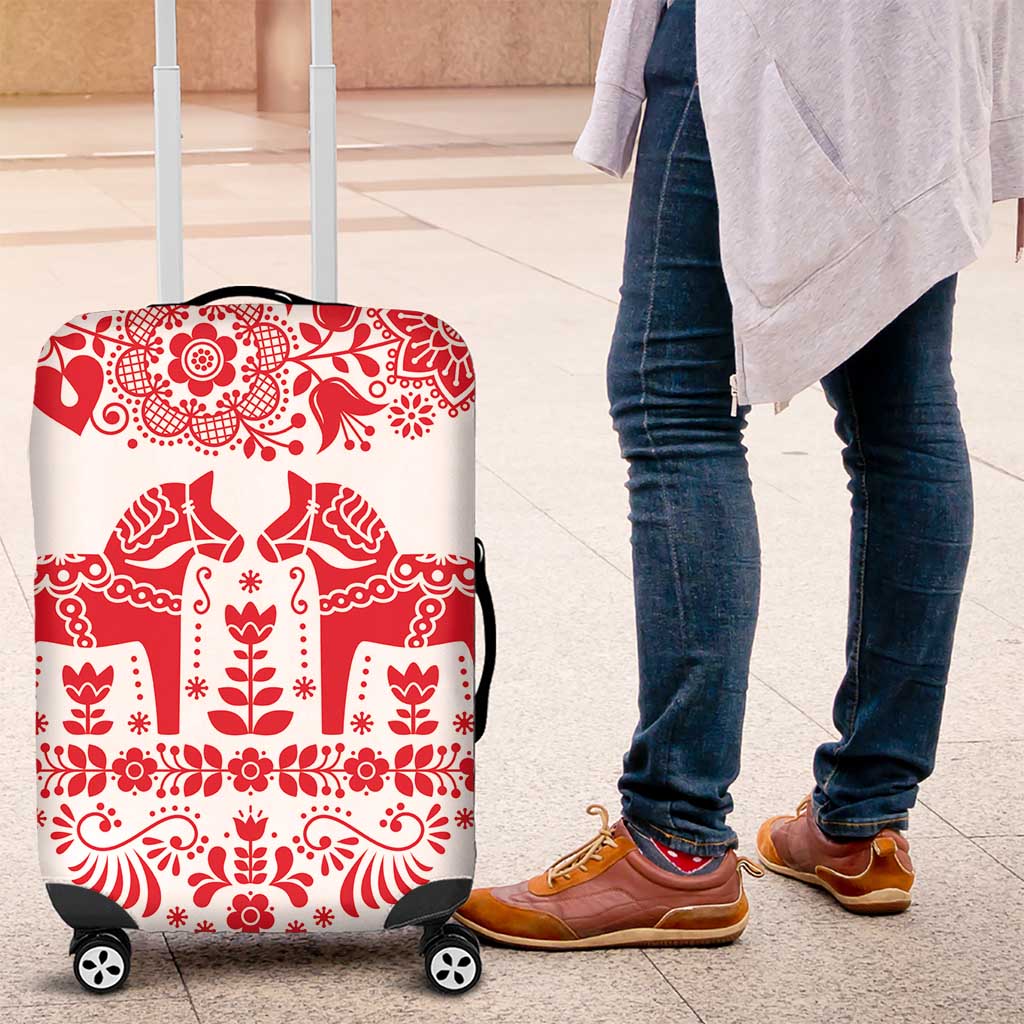 Sweden Daleclarian Horse Luggage Cover Floral Folk Pattern White Version