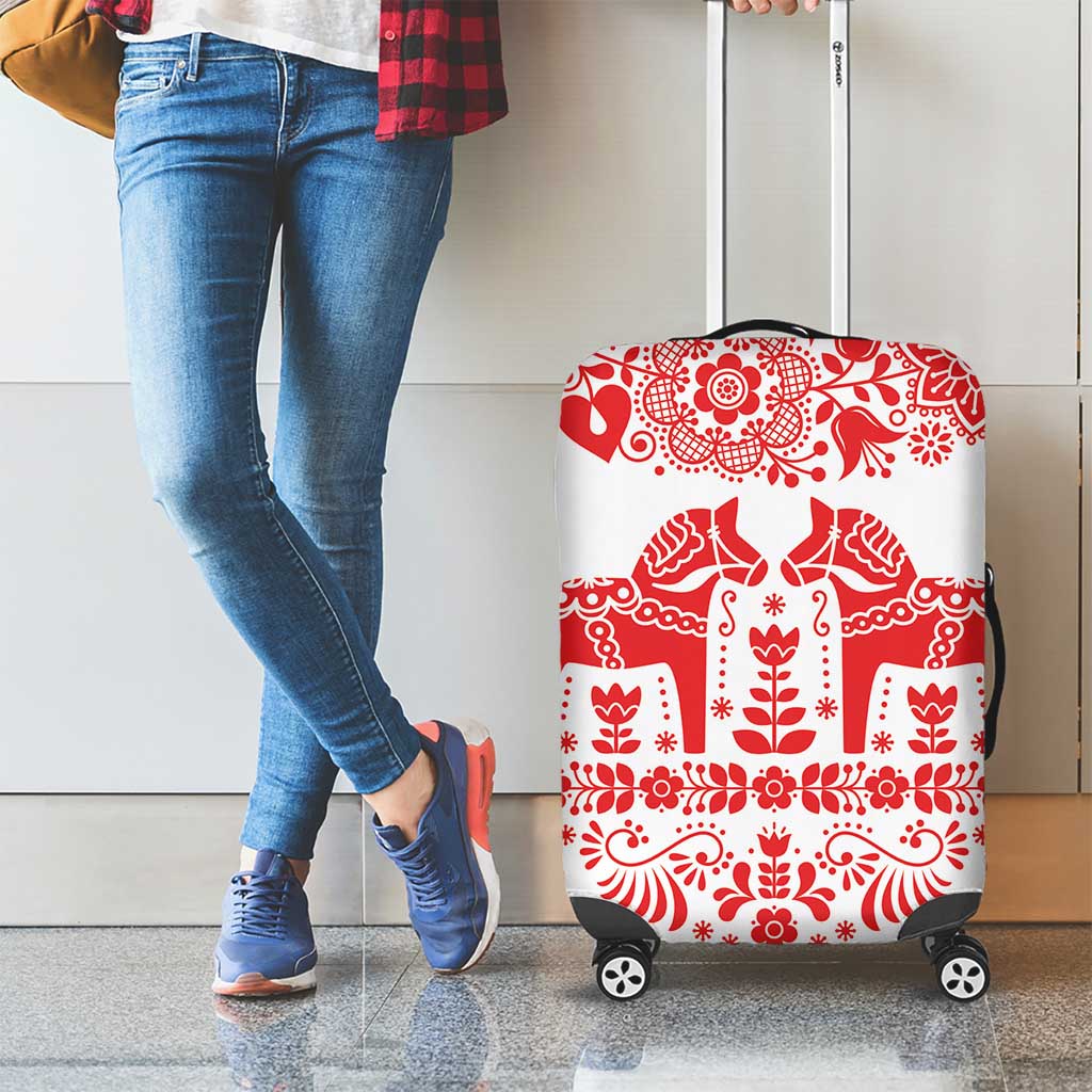 Sweden Daleclarian Horse Luggage Cover Floral Folk Pattern White Version