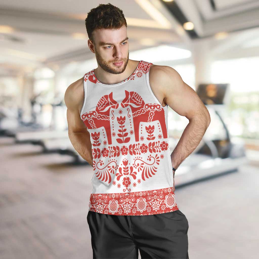 Sweden Daleclarian Horse Men Tank Top Floral Folk Pattern White Version