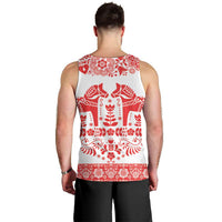 Sweden Daleclarian Horse Men Tank Top Floral Folk Pattern White Version