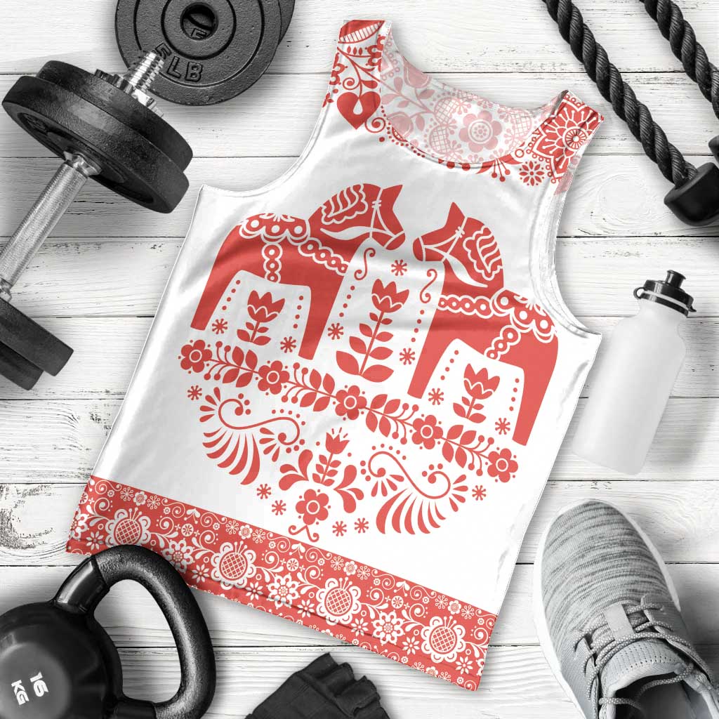 Sweden Daleclarian Horse Men Tank Top Floral Folk Pattern White Version