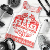 Sweden Daleclarian Horse Men Tank Top Floral Folk Pattern White Version