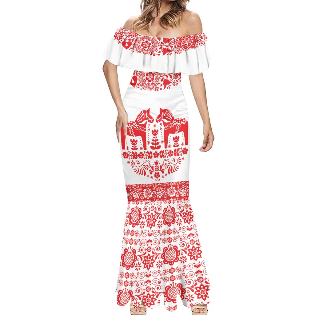 Sweden Daleclarian Horse Mermaid Dress Floral Folk Pattern White Version