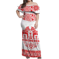 Sweden Daleclarian Horse Off Shoulder Maxi Dress Floral Folk Pattern White Version