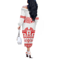 Sweden Daleclarian Horse Off The Shoulder Long Sleeve Dress Floral Folk Pattern White Version