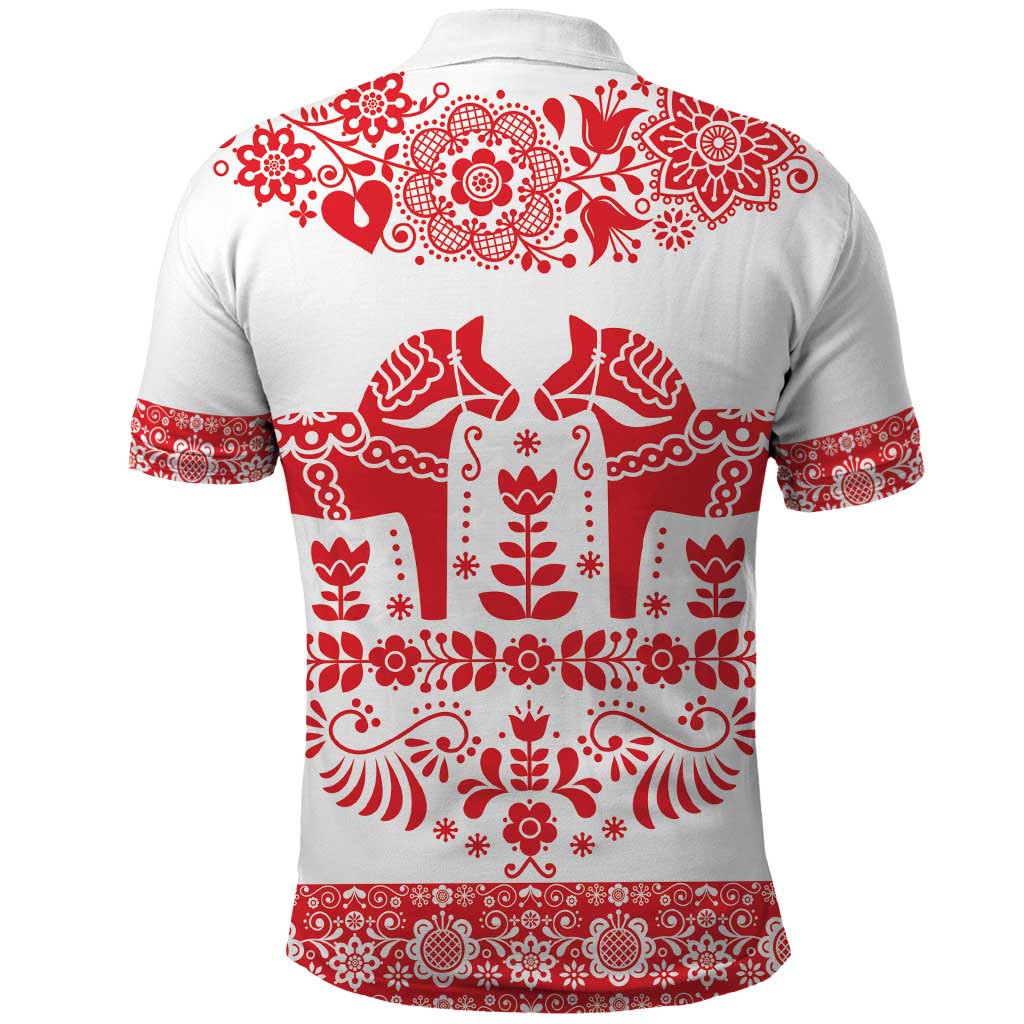 Sweden Daleclarian Horse Polo Shirt Floral Folk Pattern White Version