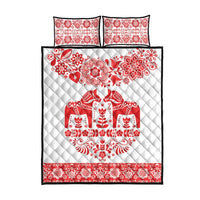 Sweden Daleclarian Horse Quilt Bed Set Floral Folk Pattern White Version