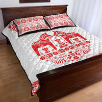 Sweden Daleclarian Horse Quilt Bed Set Floral Folk Pattern White Version