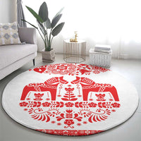 Sweden Daleclarian Horse Round Carpet Floral Folk Pattern White Version
